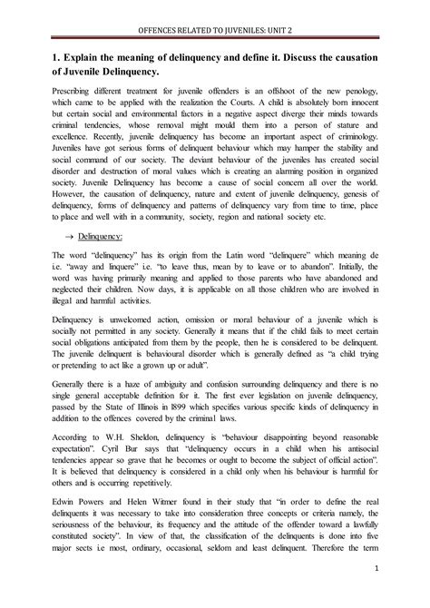 Meaning and causes of juvenile delinquency | DOCX