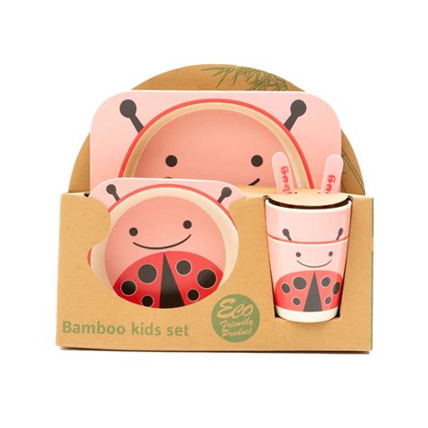 EZ Life 5 Pcs Kids Dining Set - Ladybird - Eco Friendly - Bamboo Fibre ...