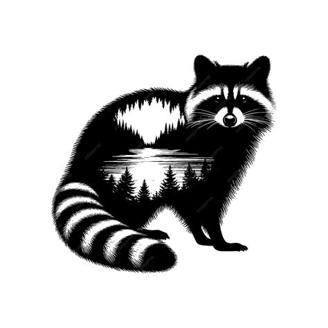 Silhouette of Raccoon filled with river view in rough drawing | Premium AI-generated vector