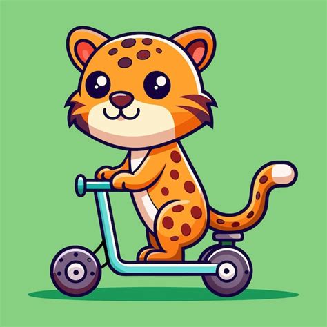 Download cute cheetah tiger riding scooter electric cartoon vector icon ...