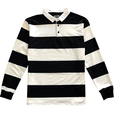 Black and White Comfortable Stretch Striped Mens Rugby Shirt – KINGS OF NY