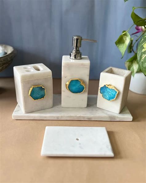 Timeless Agate Stone With Marble Bathroom Set | Multiple Colors – Dusaan
