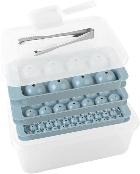 Round Ice Cube Tray, Mini & Large ice Cube Molds Tray with Lid & Bin &Tong,3 Pack Circle Ice ...