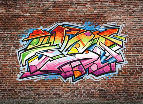 Graffiti Brick Wall Background Drawing Graffiti On Brick Wall Stock