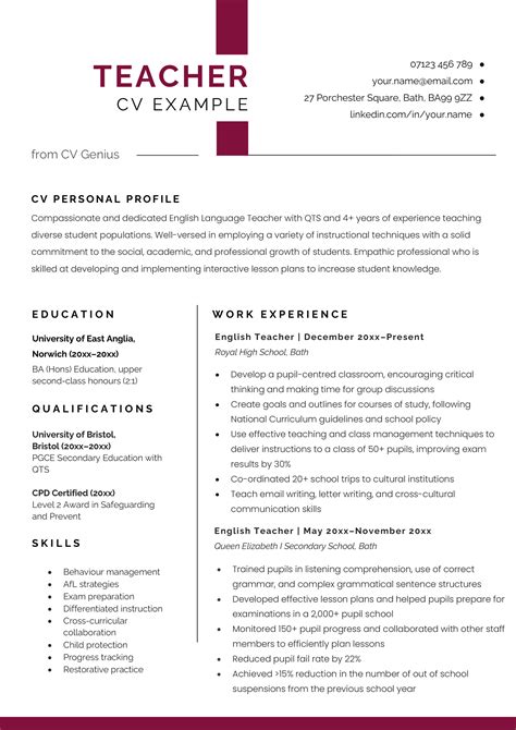 Teacher CV - Example, Free Template, & How to Write