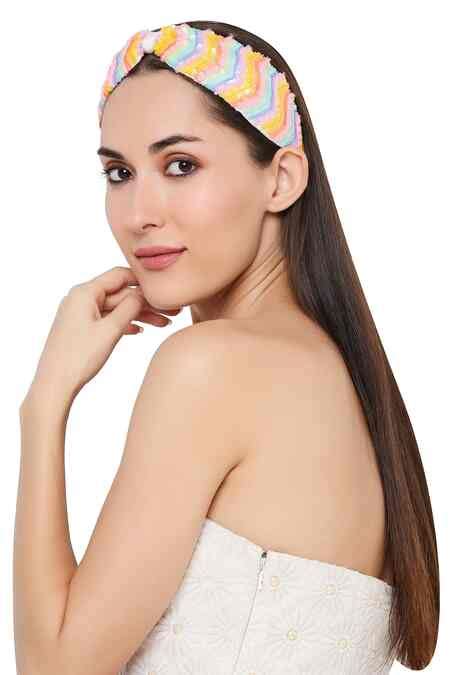 Buy Multi Color Sequins, Cut Work Evissa Embroidered Hairband by Joey ...