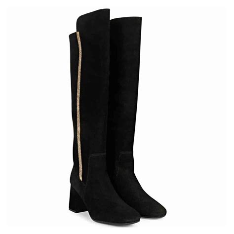 Buy Saint G Lumina Crystal Rhinestones Black Leather Long Boots Online