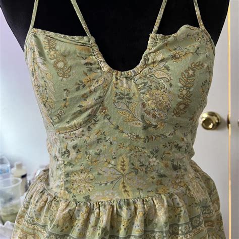 American Eagle Women's Khaki and Green Dress | Depop