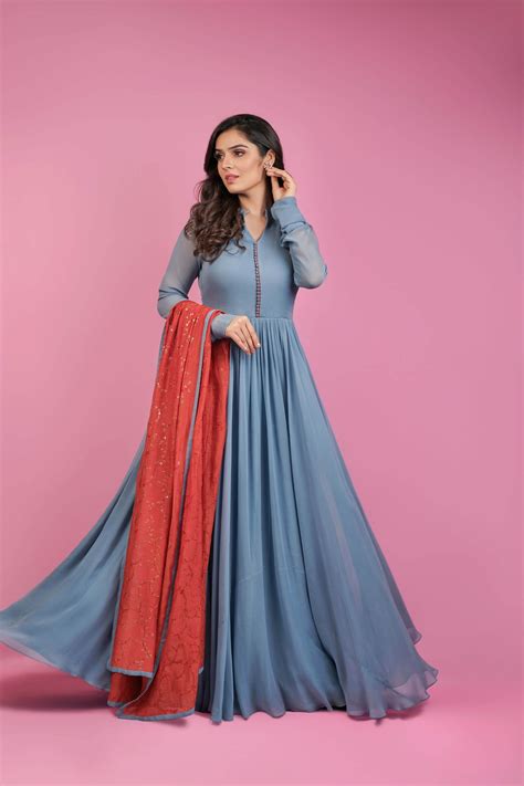 Grey Georgette Anarkali Set – Suruchi Parakh