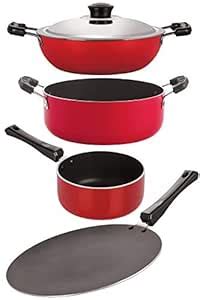 Nirlon Non Stick 4 Piece Cookware Set Aluminium Red & Black (CT11_DKD(M ...