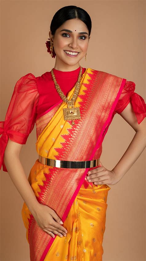 Yellow Saree With Red Banarasi Border | Drape Divaa