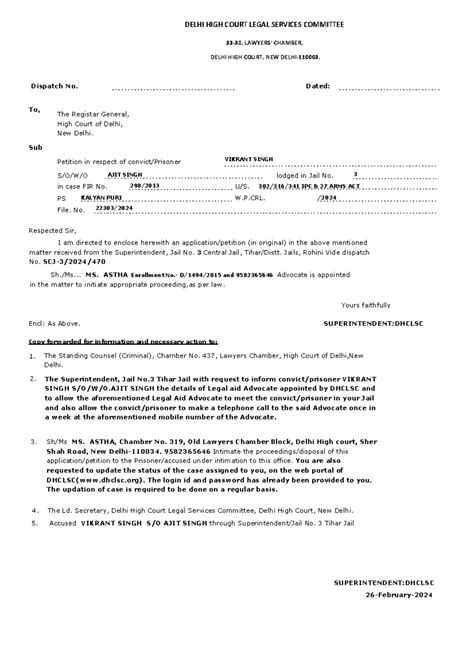 W.P. (CRL.) Petition for IIIrd Furlough Spell of VIKRANT SINGH 2024 ...
