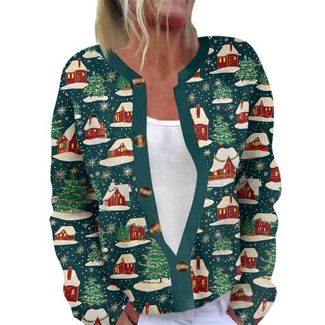 TQWQT Ugly Christmas Sweaters for Women Open Front Santa Xmas Tree ...