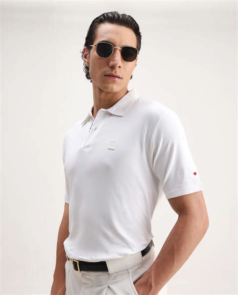 Rare Rabbit Men's Lov White Cotton Embroidered Regular Fit Half Sleeve