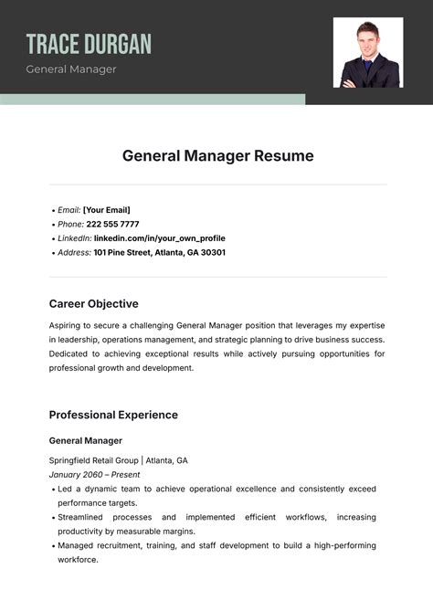 Free General Manager Resume Template to Edit Online