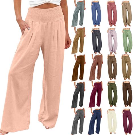 Yteetum Wide Leg Pants for Women Cotton Drawstring Pants Womens Wide ...