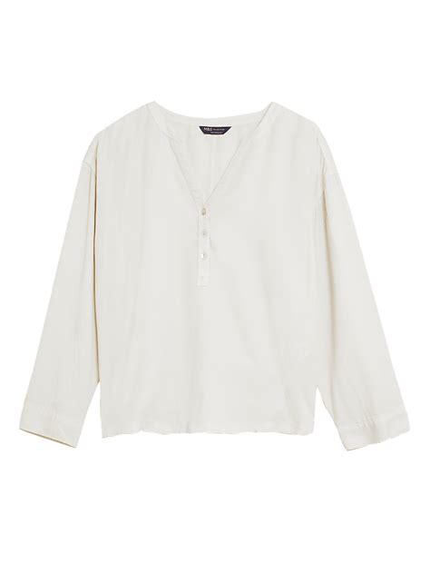 Buy Pure Tencel™ Oversized Long Sleeve Blouse at Marks & Spencer