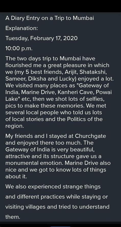 Write a diary entry to Express your feelings about your visit to Mumbai ...