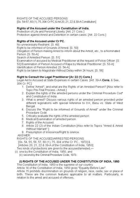 Unit 1: Rights of the Accused Persons under Cr PC & Indian Constitution ...
