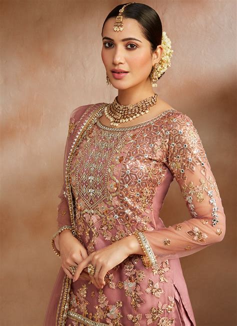 Dusty Rose and Gold Embroidered Punjabi Suit – Lashkaraa India
