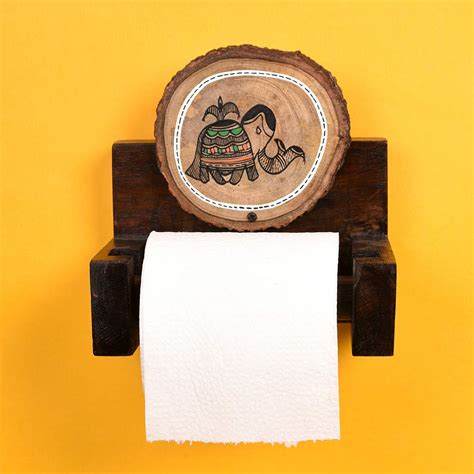 Aakriti Art Creations Wooden Work Brown Wall Toilet Roll Holder ...