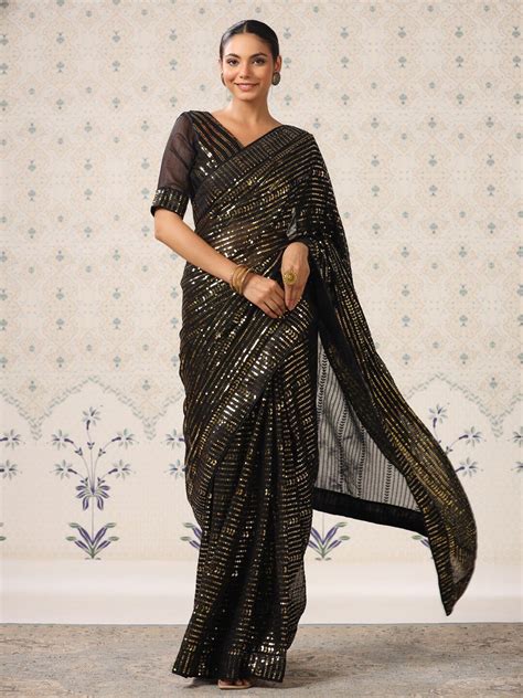 Ode by House of Pataudi Black Embellished Sequinned Saree - Price History