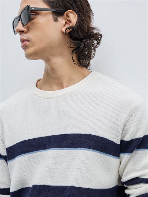 Buy Ascot Off-White Knitted Relaxed-Fit Cotton Sweater from Westside