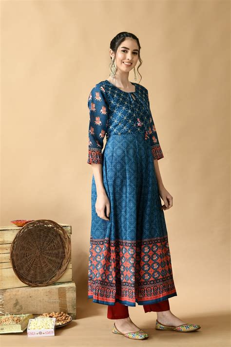 Teal Blue Printed Dress – SABHYATA CLOTHING