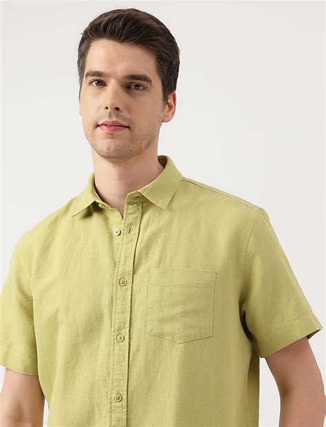 Linen Blend Solid Spread Collar Shirt