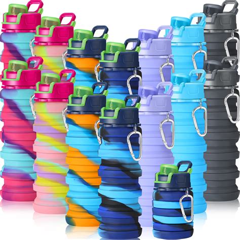 Amazon.com: Sunnyray 14 Pack Collapsible Water Bottles 17oz Silicone Portable Water Bottle Bulk ...