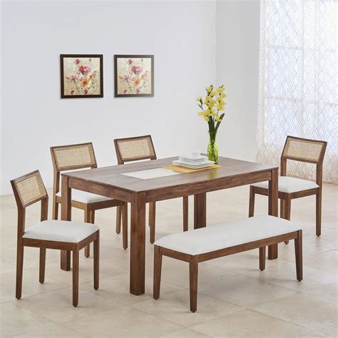 Home Centre Cane Connection Terra Brown Mango Wood 6-Seater Dining ...