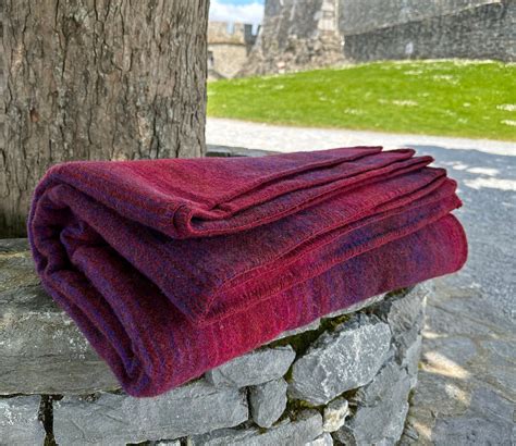 Queen Size Wool Blanket - Stripped Burgundy/violet - 90″ X 100″ (229 X ...