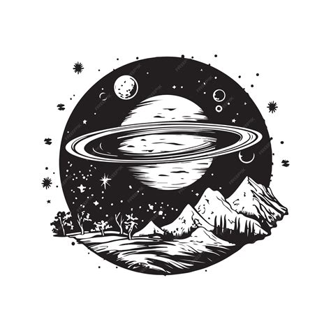 Universe vintage logo line art concept black and white color hand drawn ...
