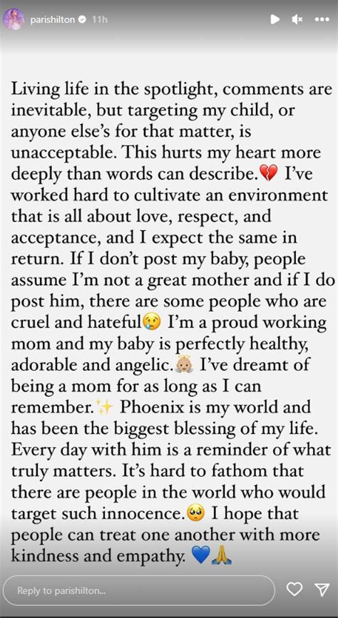 Paris Hilton says "unacceptable" to target her child