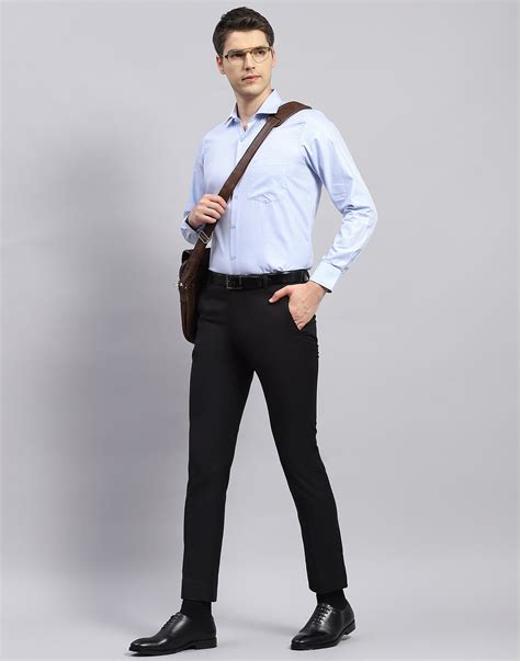 Buy Men Sky Blue Self Design Collar Full Sleeve Shirt Online in India ...