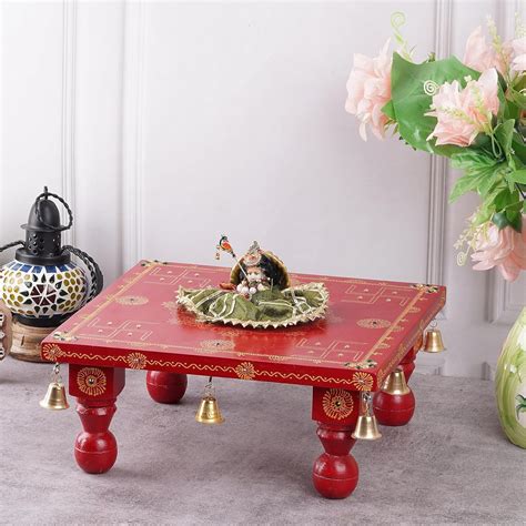 SWC-Wooden Pooja Chowki (Size:12 x 12 x 5 Inches, Large Wooden Puja ...