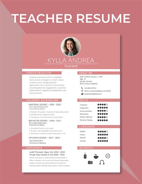 Editable Teacher Resume Templates in Word to Download