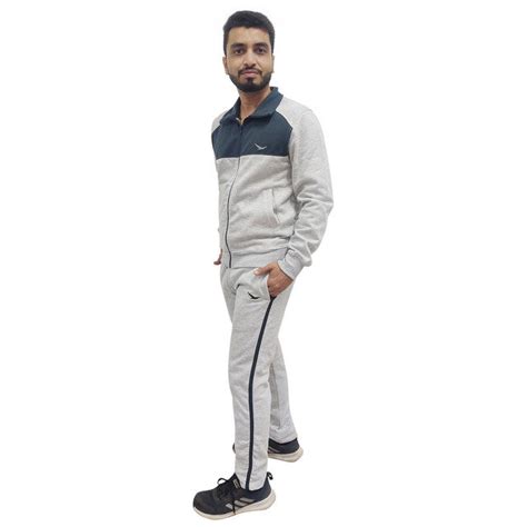 Hiflyers Mens Grey Regular Fit Solid Fleece Tracksuit
