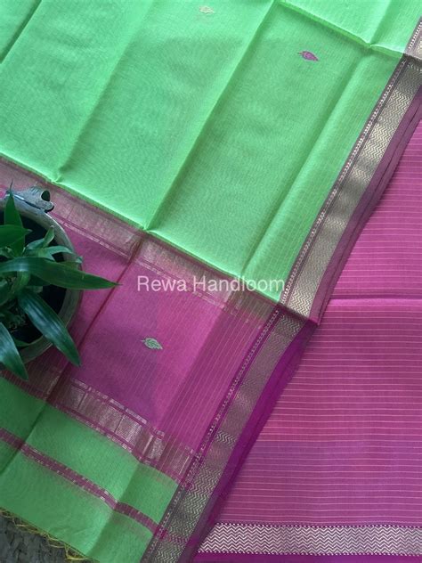 Maheshwari Pink-Parrot Green Motifs Top-Dupatta Set PST0145 – Rewa Handloom