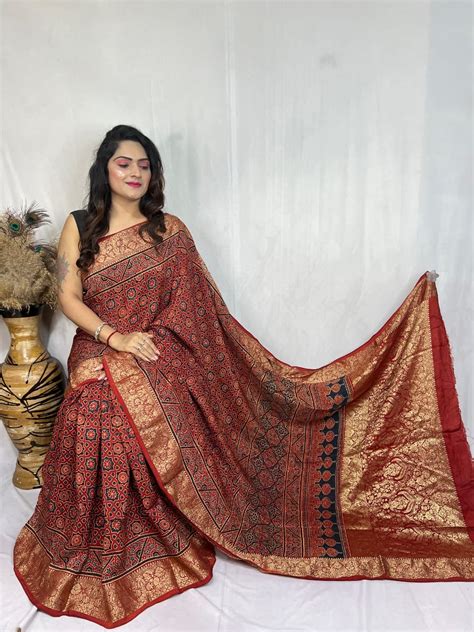 Ajrakh Hand Block Printed Sarees – Desisass