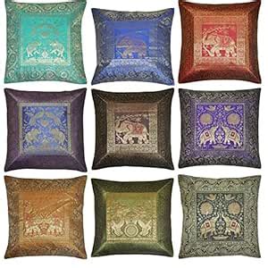 Buy Lalhaveli Banarasi Brocade Silk Cushion Covers 16 X 16 Inches (5 ...