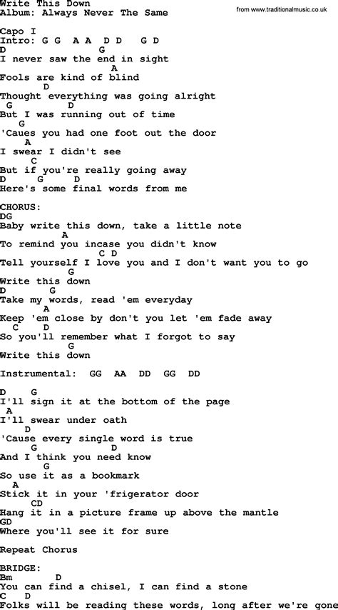 Write This Down, by George Strait - lyrics and chords