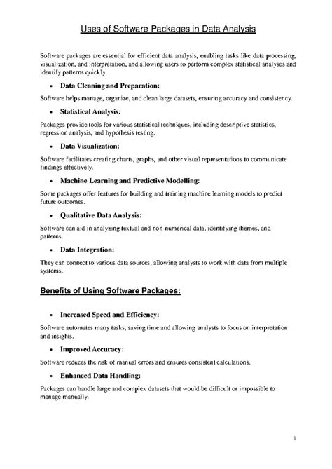 Uses of Software Packages in Data Analysis (MSW) - Studocu