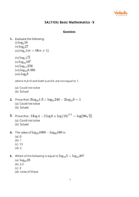 SA (11th) Basic Mathematics - 5 - IIT entrance - Studocu