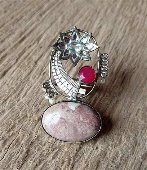 Buy Natural Jasper & Ruby Gemstone Ring, Silver Oxidized Ring, Everyday ...