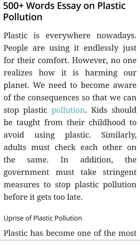 essay on plastic pollution in English for class 7th - Brainly.in