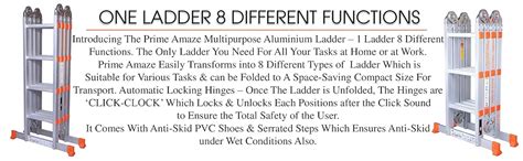 Prime Amaze 16 feet (16 Steps) Multipurpose 8-in-1 Foldable Aluminium ...