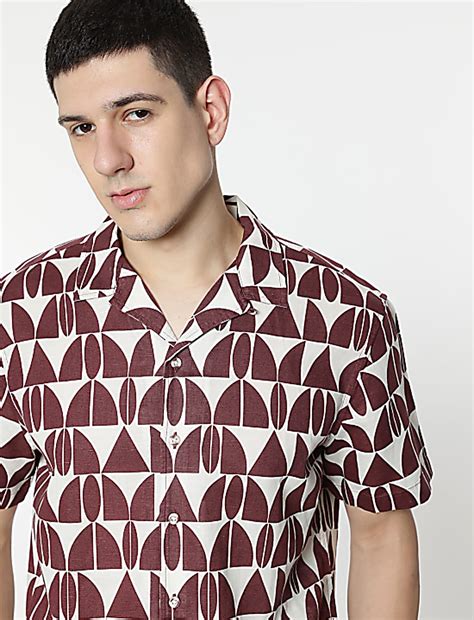 Buy Relaxed Fit Linen Mix Geometric Print Shirt at Marks & Spencer