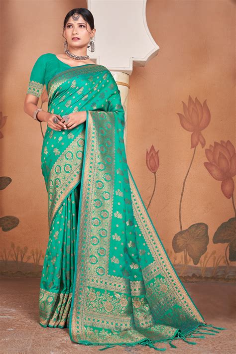 Buy Teal Green Banarasi Saree online-Karagiri
