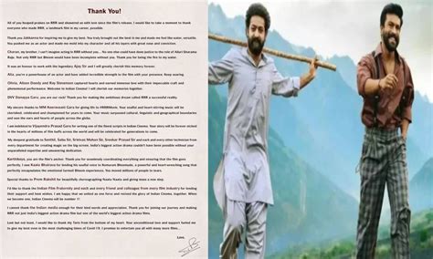 Jr. NTR shares heartfelt note on RRR's success; thanks entire cast ...